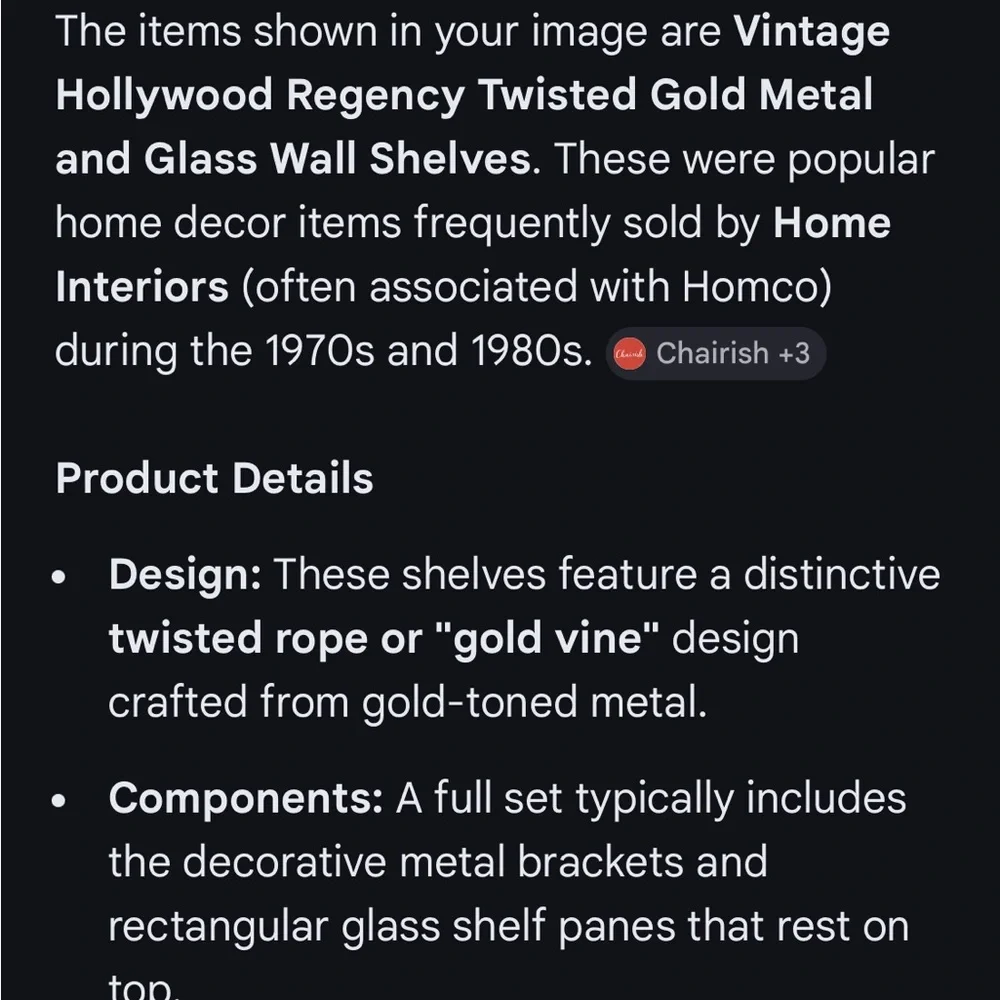 Vintage Ornate Twisted Metal Glass Wall Shelves - Pair in Gold Finish